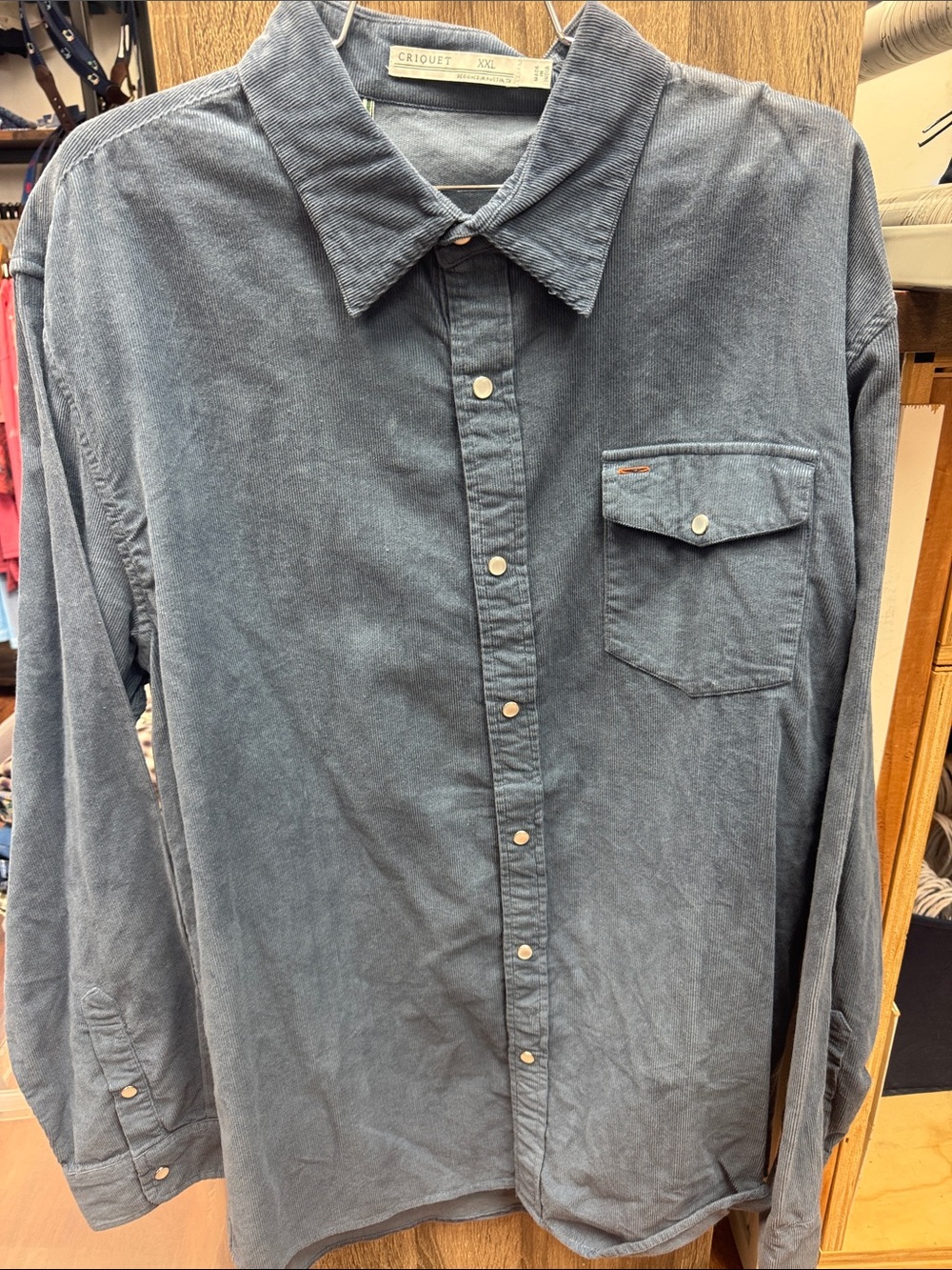 Criquet Men's Slate-Blue Corduroy Button-Down Shirt